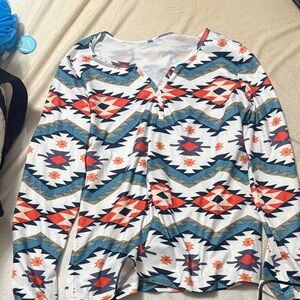 Geometric Patterned Long Sleeve Top